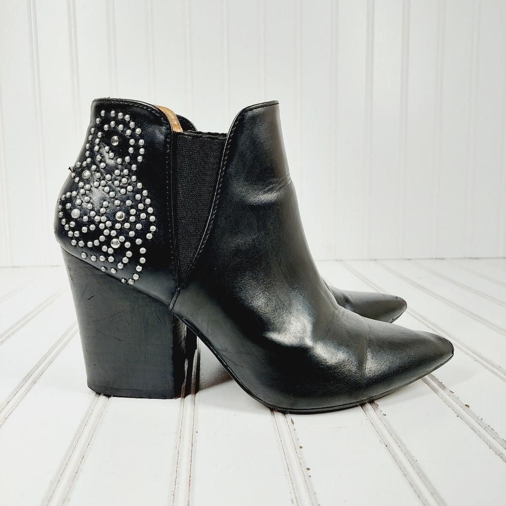 Report Mahogany Block Heel Pointy Toe Studded Ank… - image 5